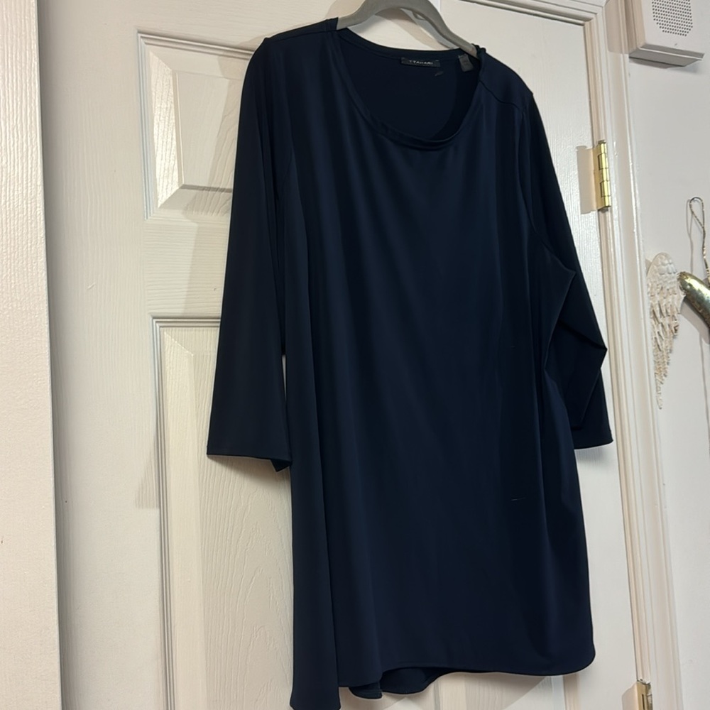 NWOT Tahari navy blue 3/4 sleeve crew neck business casual long tunic top 1X - Picture 5 of 9
